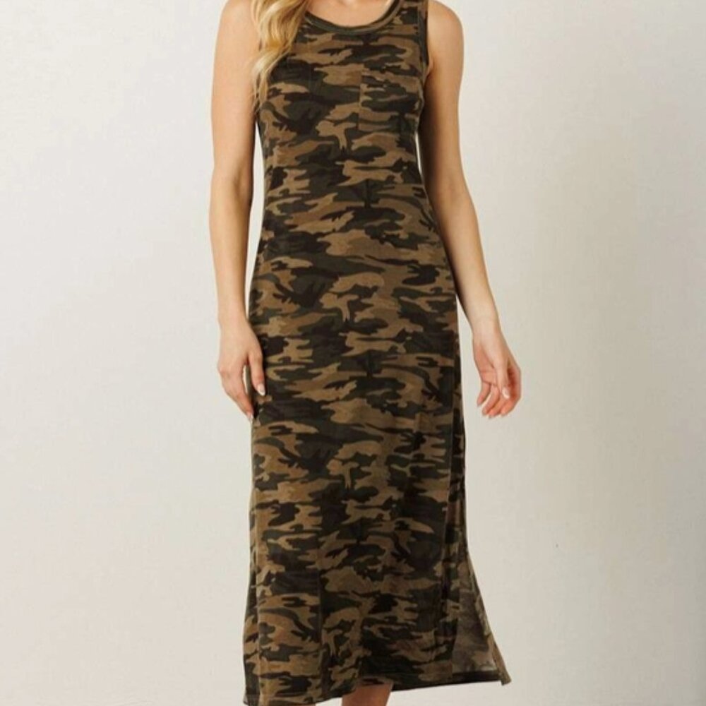 Camouflage Trapeze Knit Tank Dress